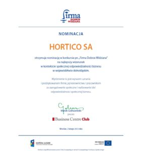 Nominacja dla HORTICO w konkursie firma dobrze widziana
